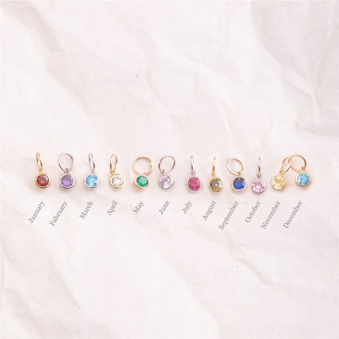 Goldstore-14K 18K Solid Gold Birthstone Charm For All Months,Dainty Colorful Birthstone Charms For Bracelet & Necklace, Handmade Jewelry, Gift For Her