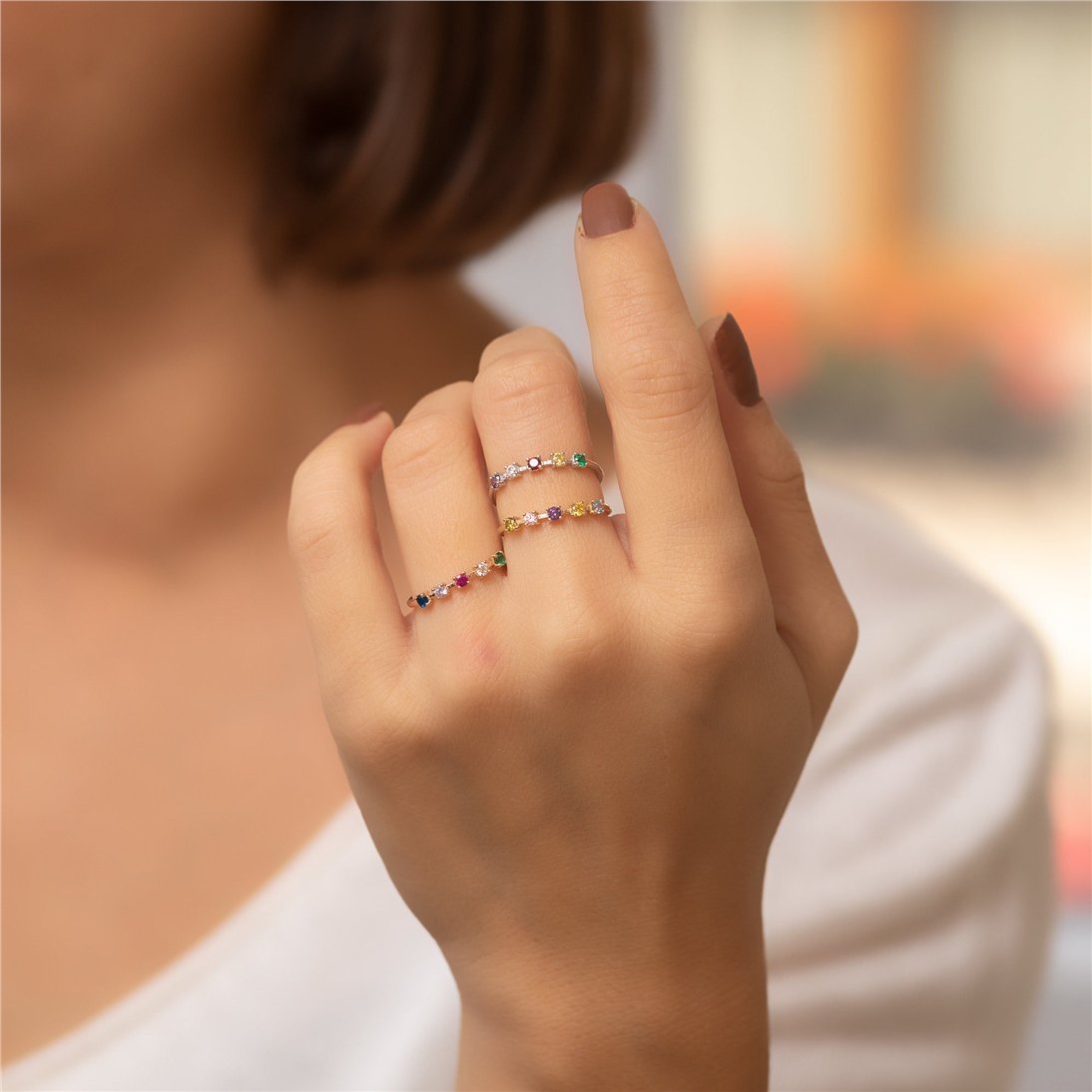 Goldstore-14K 18K Solid Gold Birthstone Ring, Colored Stone Gold Chakra Ring, Custom Birthstone Real Gold Ring, Dainty Family Birthstone Ring Gift For