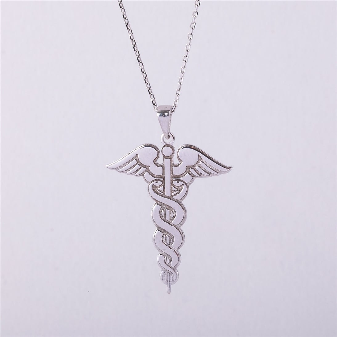Goldstore-14K 18K Solid Gold Caduceus Necklace, Caduceus Symbol of Medicine Pendant, Medical Staff Jewlery, Nurse Necklaces, Gift For Her