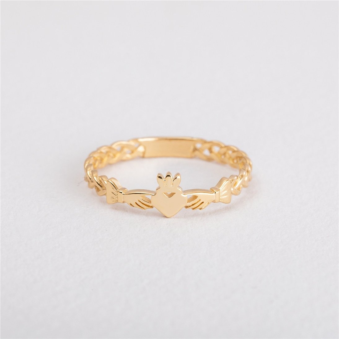 Goldstore-14k 18k Solid Gold Celtic Knot Claddagh Ring, Irish Heart Celtic Claddagh Ring, Traditional Irish Celtic Crown Claddagh Rope Ring for Her