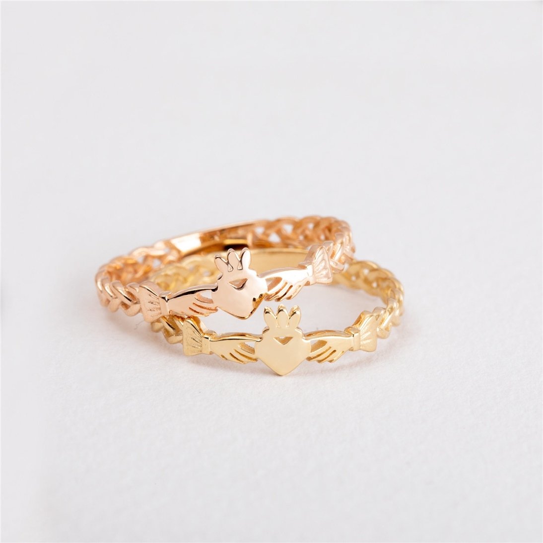 Goldstore-14k 18k Solid Gold Celtic Knot Claddagh Ring, Irish Heart Celtic Claddagh Ring, Traditional Irish Celtic Crown Claddagh Rope Ring for Her