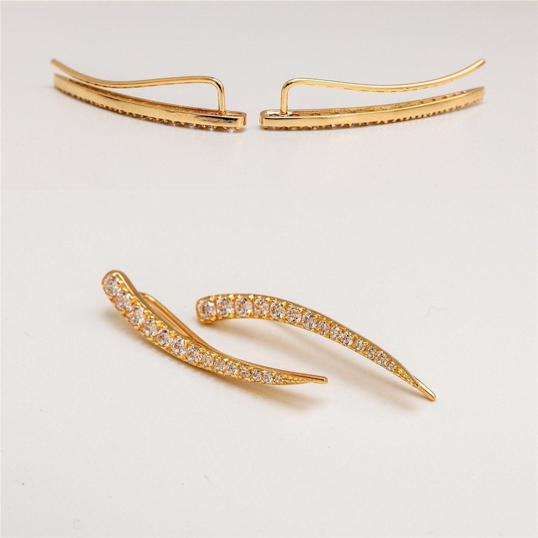 Goldstore-14K 18k Solid Gold Climber Earring, 14K Gold Arch Climber Diamond or Zc Earring, 14k Solid Gold Long Ear Climber, Ear Climbers gift for Her