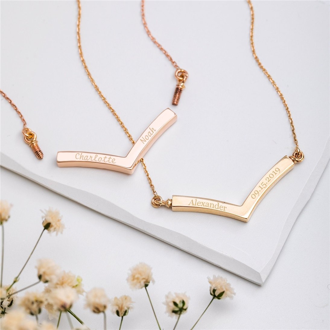 Goldstore-14k 18k Solid Gold Cremation Double Urn V Shape Necklace, Memorial Custom Necklace, Triangle Chevron Necklace, Geometric V Shaped Necklace