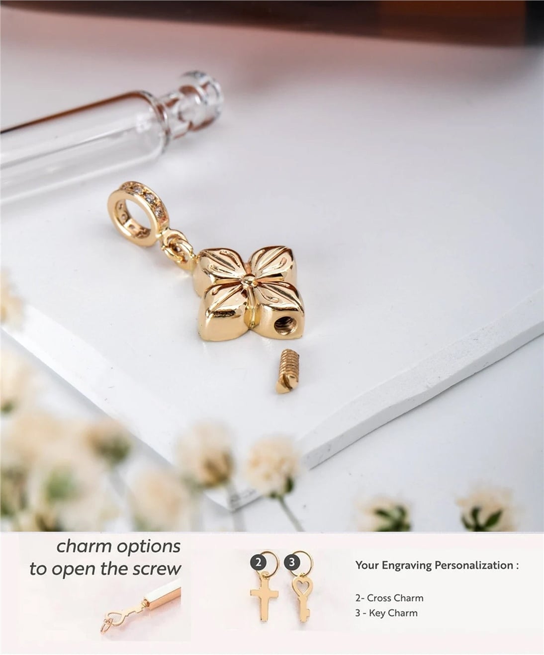 Goldstore-14K 18K Solid Gold Cremation Dogwood Urn Flower Necklace, Real Gold Memorial Hydrangea Pendant, Personalize Cremation Mom Dad Son Ash Holder