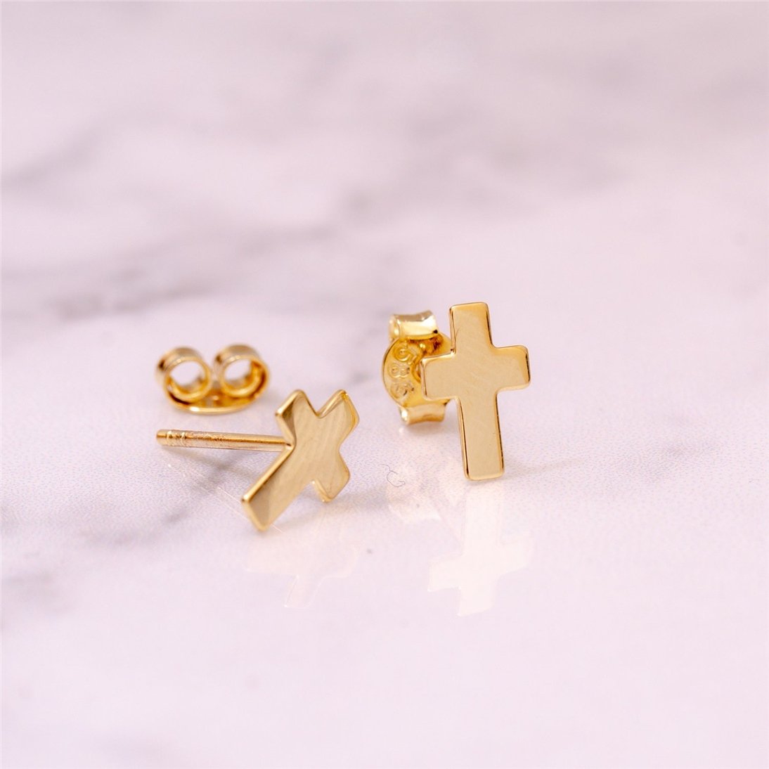 Goldstore-14k 18k Solid Gold Cross Earrings, Cross Studs Earrings, Minimalist Gold Cross stud, Dainty Cross Push Back Earrings Valentines Gift