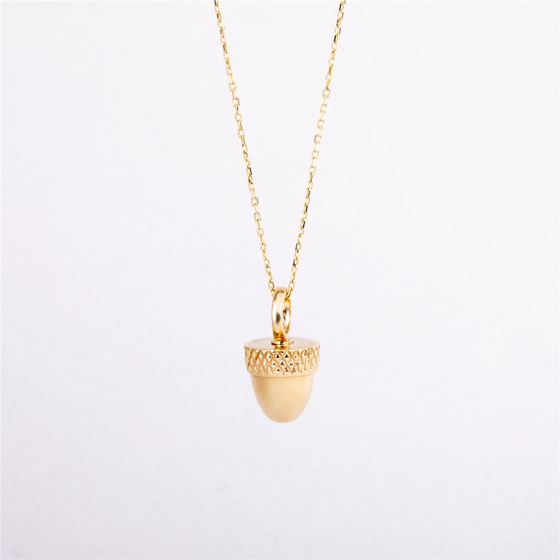 Goldstore-14K 18K Solid Gold Custom Acorn Nut Cremation Urn Necklace, Keepsake Memorial Pendant, Personalized Small Ash Holder, Funeral Necklace