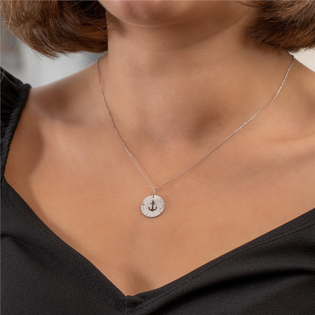 Goldstore-14K 18K Solid Gold Custom Aged Disc Necklace, Minimal Aged Initial & Symbol Disc Pendant, Vintage-Retro Look Handmade Jewelry, Gift For Her