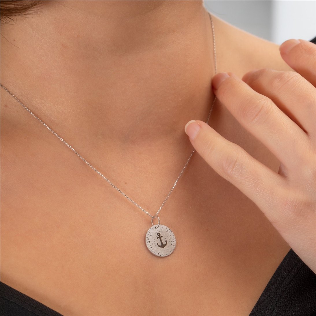 Goldstore-14K 18K Solid Gold Custom Aged Disc Necklace, Minimal Aged Initial & Symbol Disc Pendant, Vintage-Retro Look Handmade Jewelry, Gift For Her