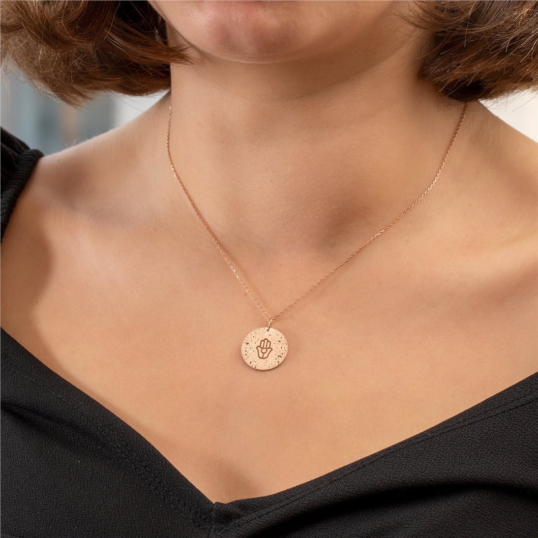 Goldstore-14K 18K Solid Gold Custom Aged Disc Necklace, Minimal Aged Initial & Symbol Disc Pendant, Vintage-Retro Look Handmade Jewelry, Gift For Her