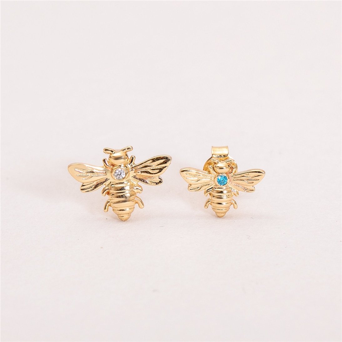 Goldstore-14k 18K Solid Gold Custom Birthstone Bee Studs Earrings, Cute Honeybee Earrings, Tiny Personalized Everyday Jewelry, Christmas Gift For Her