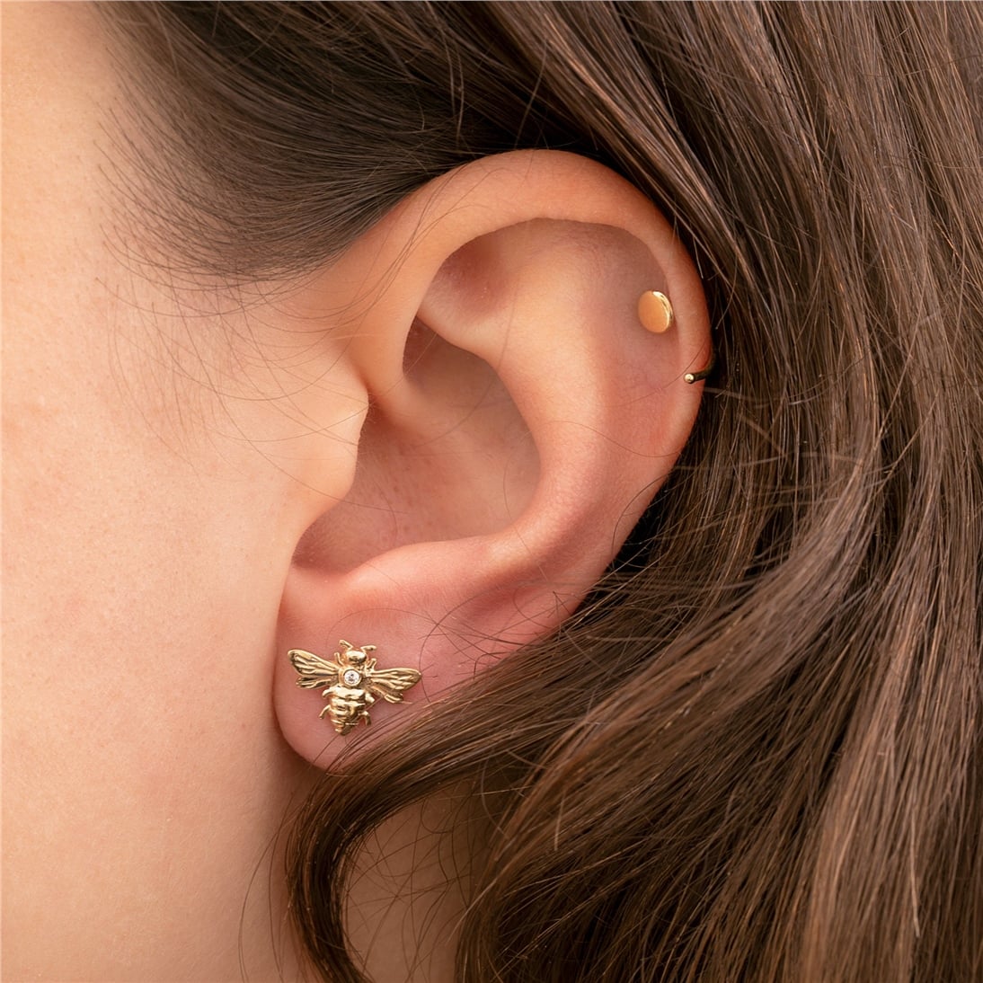 Goldstore-14k 18K Solid Gold Custom Birthstone Bee Studs Earrings, Cute Honeybee Earrings, Tiny Personalized Everyday Jewelry, Christmas Gift For Her