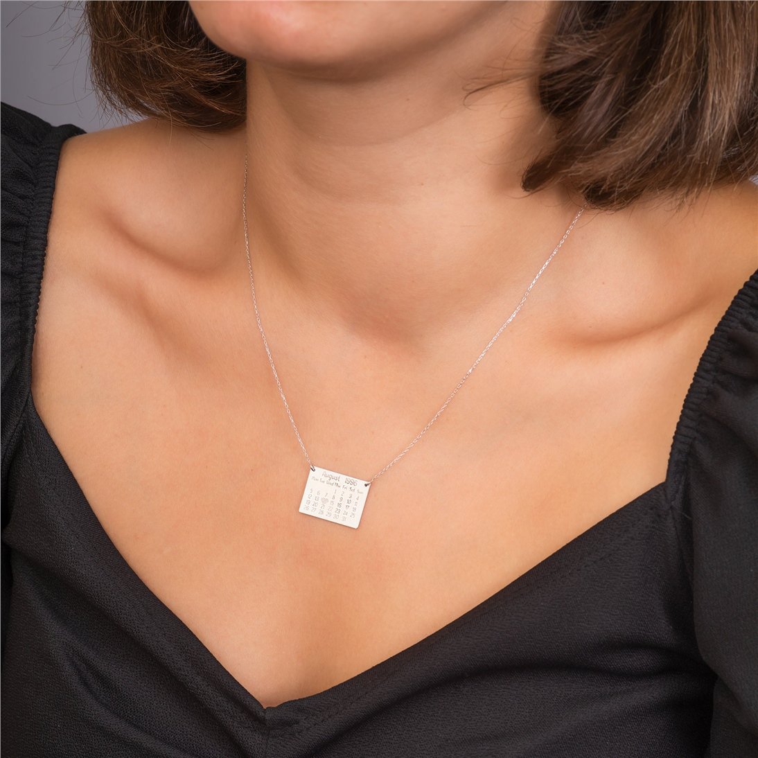 Goldstore-14k 18k Solid Gold Custom Calendar Necklace, Dainty Special Day Necklace, Cute Lovers Calendar Jewelry, Birthday Calendar, Best Gift For Her