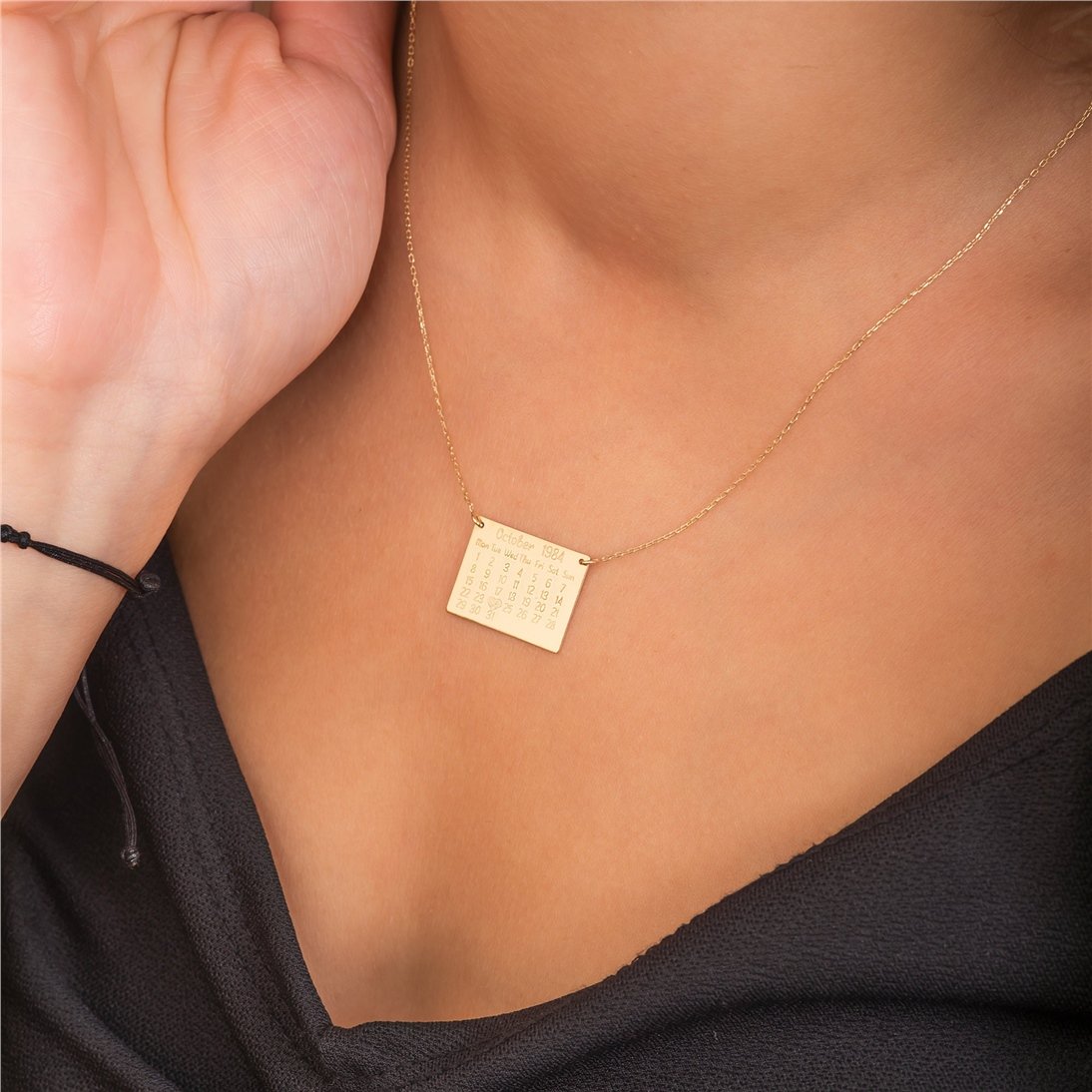 Goldstore-14k 18k Solid Gold Custom Calendar Necklace, Dainty Special Day Necklace, Cute Lovers Calendar Jewelry, Birthday Calendar, Best Gift For Her