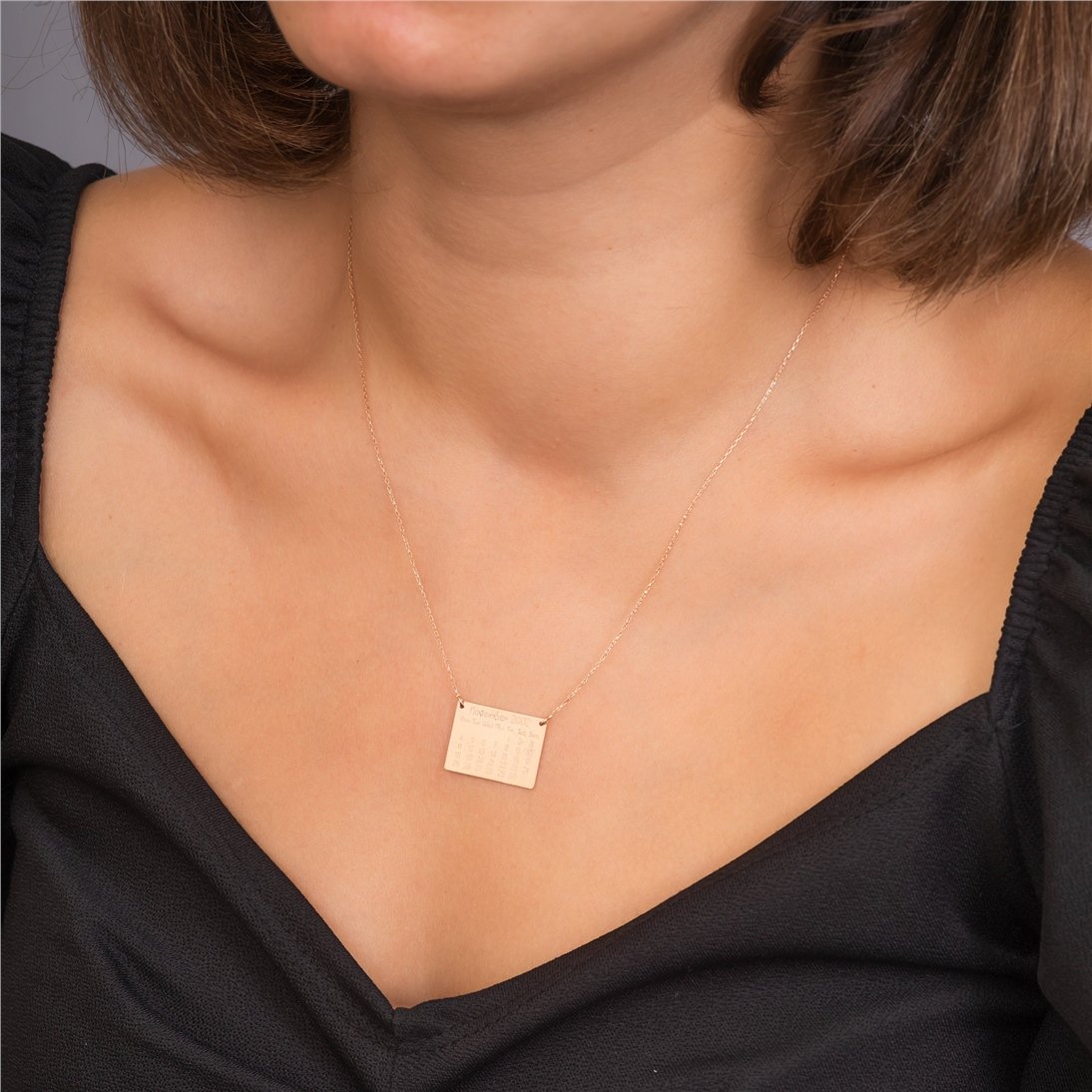 Goldstore-14k 18k Solid Gold Custom Calendar Necklace, Dainty Special Day Necklace, Cute Lovers Calendar Jewelry, Birthday Calendar, Best Gift For Her