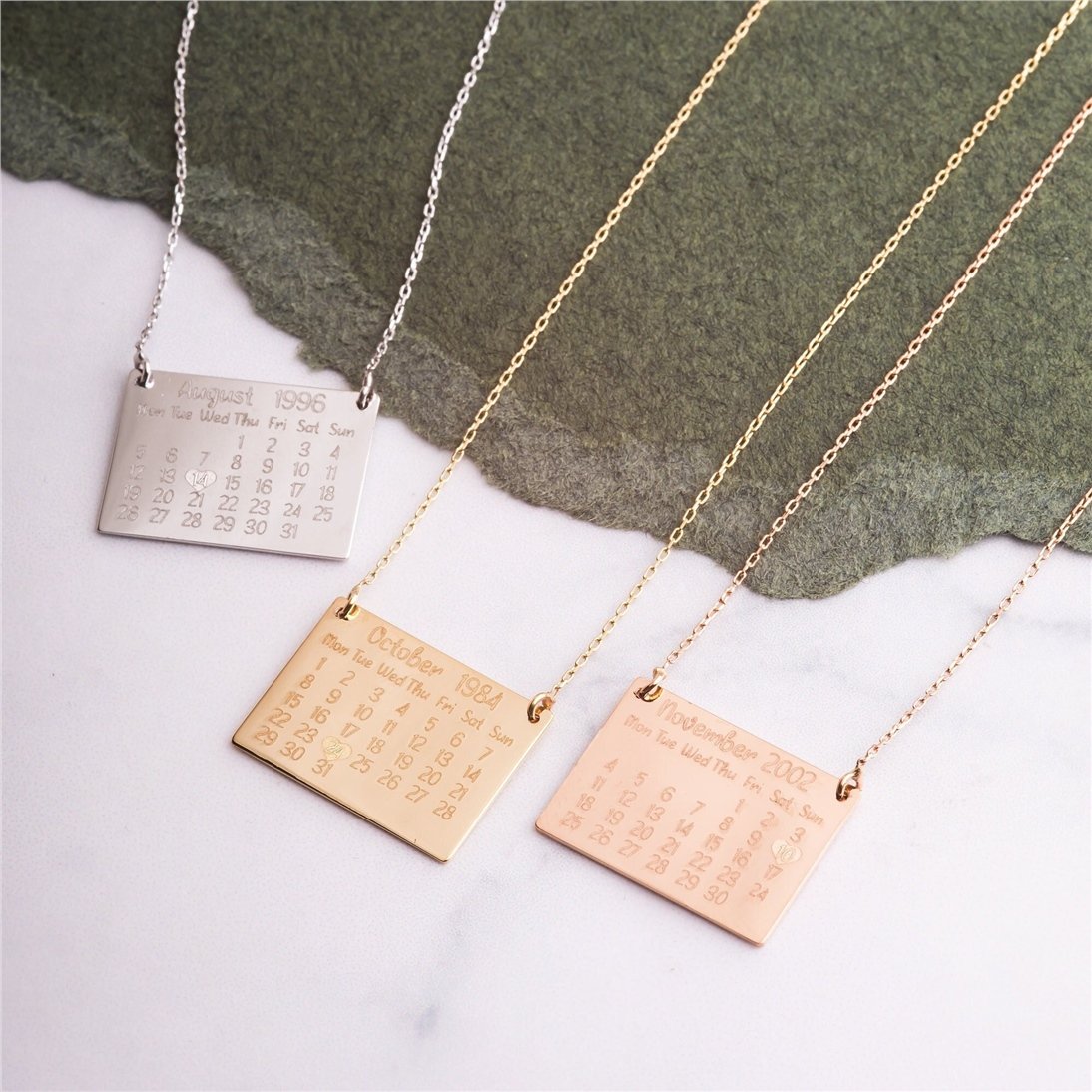 Goldstore-14k 18k Solid Gold Custom Calendar Necklace, Dainty Special Day Necklace, Cute Lovers Calendar Jewelry, Birthday Calendar, Best Gift For Her