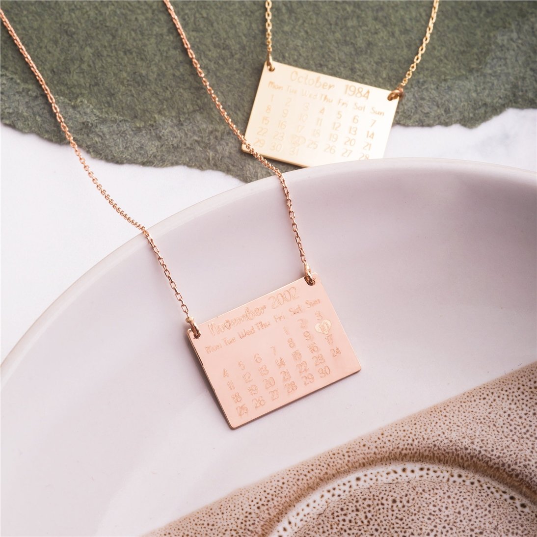 Goldstore-14k 18k Solid Gold Custom Calendar Necklace, Dainty Special Day Necklace, Cute Lovers Calendar Jewelry, Birthday Calendar, Best Gift For Her