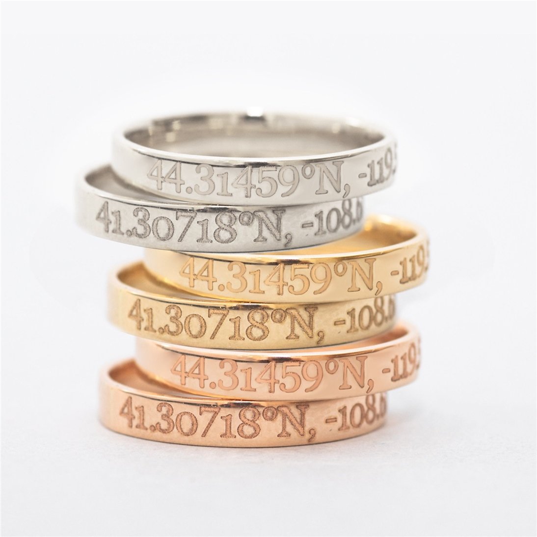 Goldstore-14k 18k Solid Gold Custom Coordinate Ring, 3 mm Gold Location Band, Actual Handwriting Wedding Band, Longitude Latitude Ring