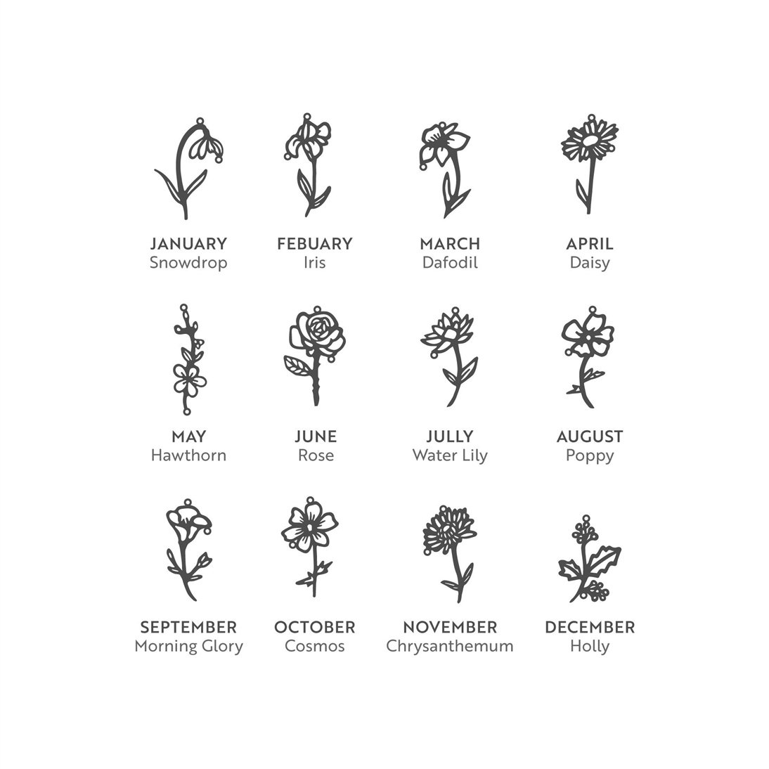 Goldstore-14K 18K Solid Gold Custom Dainty Birth Flower Necklace, Minimal Floral Name Pendant, Personalized Name Necklace, Perfect Gift For Her