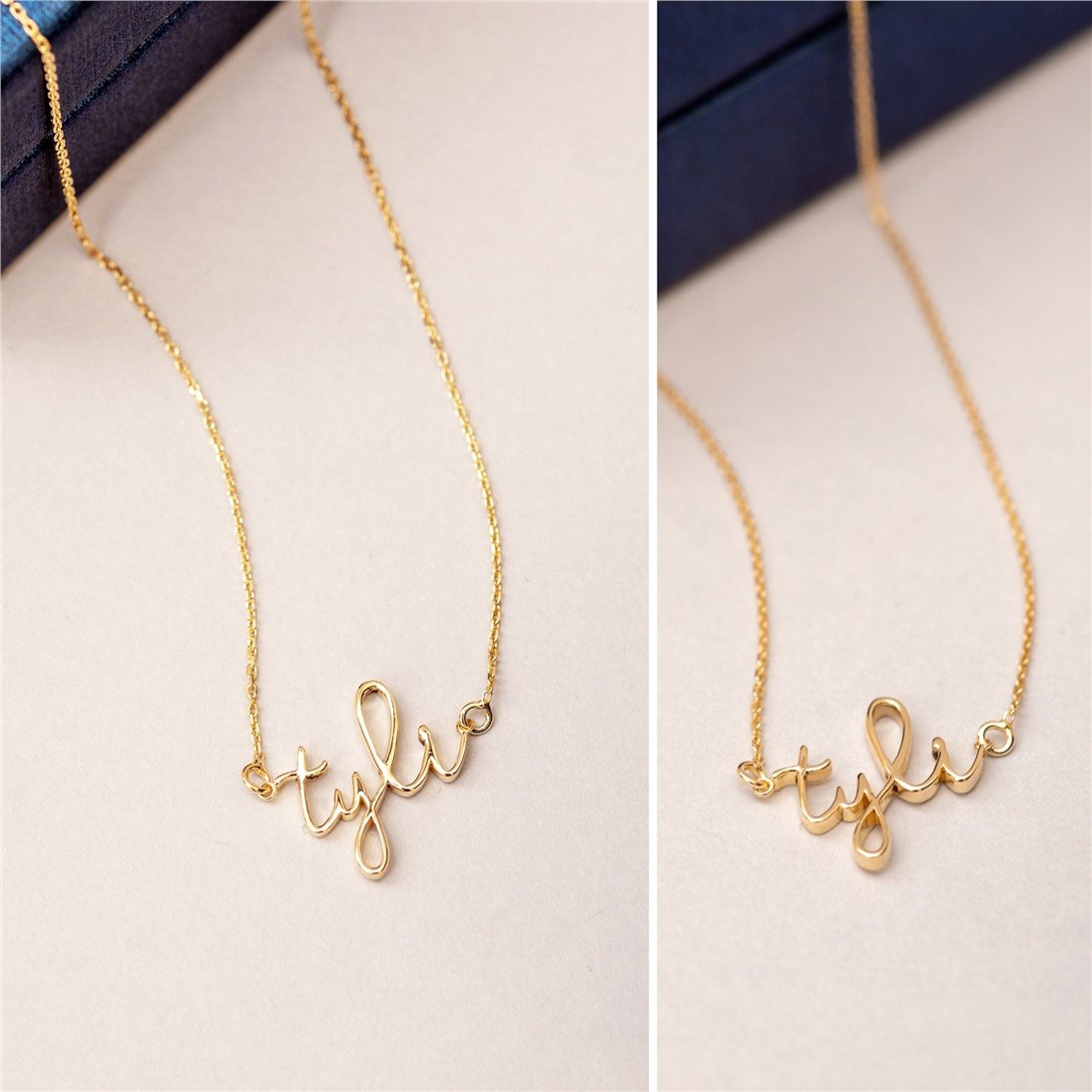 Goldstore-14k 18k Solid Gold Custom Handwriting Baby Name Necklace, Real Gold Minimal My Name Necklace, Dainty Gold Personalize Script Name Necklace