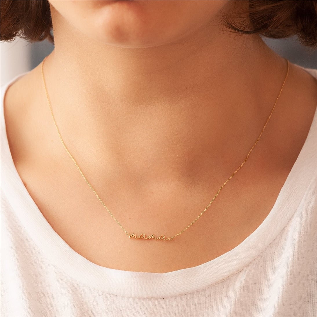Goldstore-14k 18k Solid Gold Custom Handwriting Baby Name Necklace, Real Gold Minimal My Name Necklace, Dainty Gold Personalize Script Name Necklace