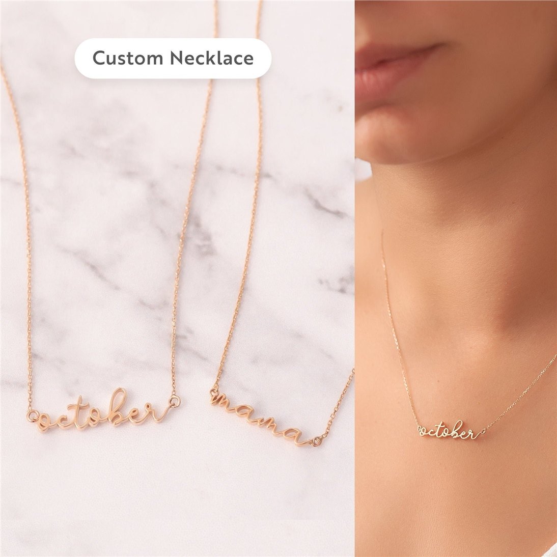 Goldstore-14k 18k Solid Gold Custom Handwriting Baby Name Necklace, Real Gold Minimal My Name Necklace, Dainty Gold Personalize Script Name Necklace