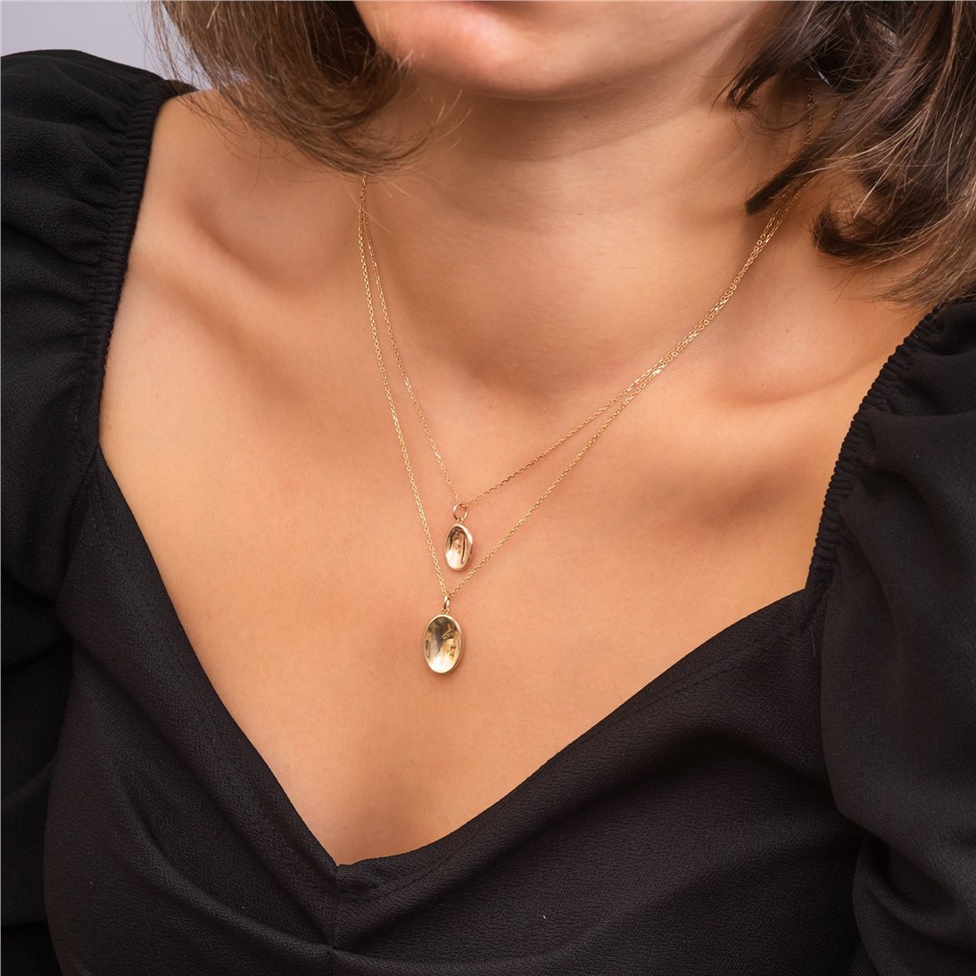 Goldstore-14K 18K Solid Gold Custom Protection Mirror Necklace, Dainty Curved Spiritual Pendant, Negative Energy Protector Pendant, Best Gift For Her