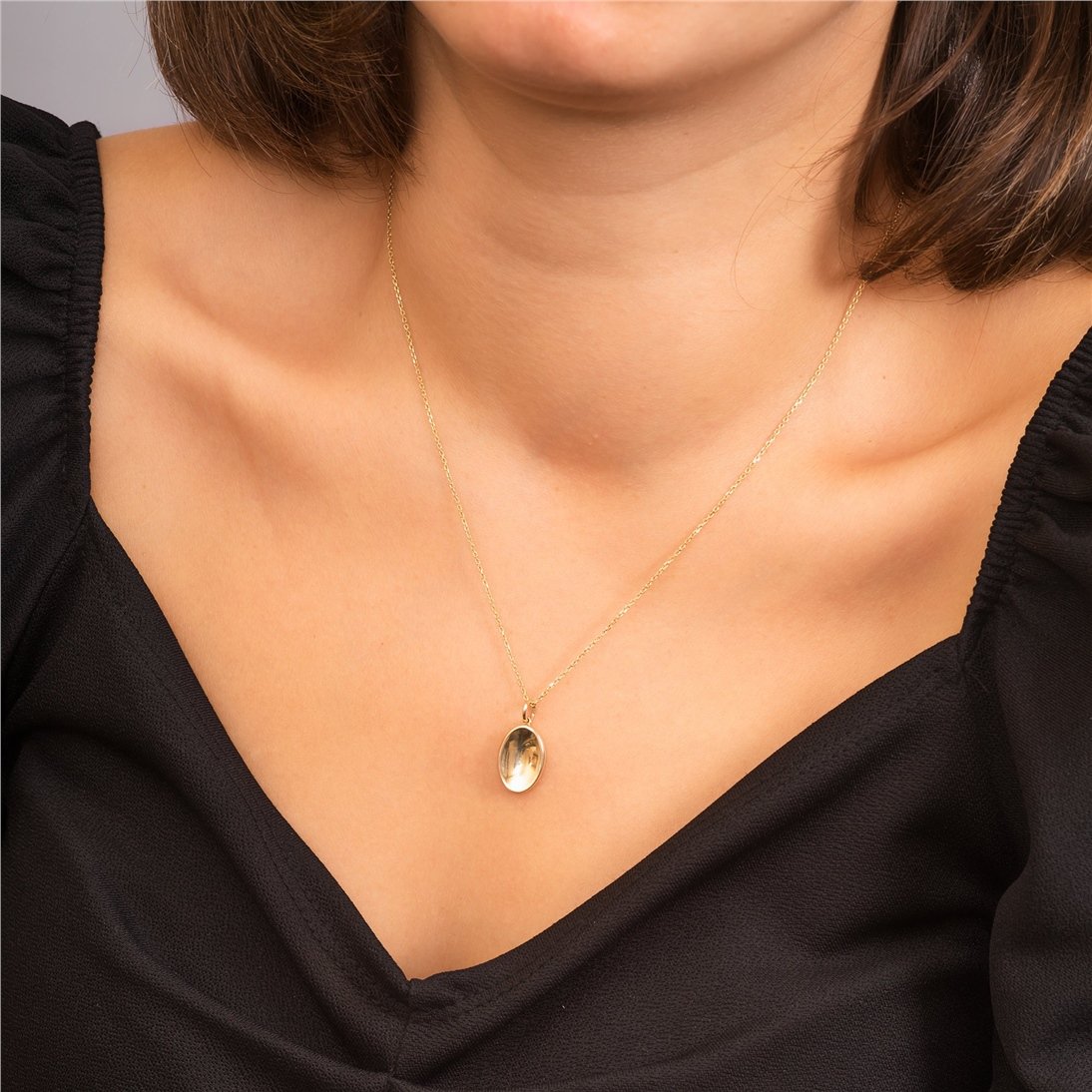 Goldstore-14K 18K Solid Gold Custom Protection Mirror Necklace, Dainty Curved Spiritual Pendant, Negative Energy Protector Pendant, Best Gift For Her