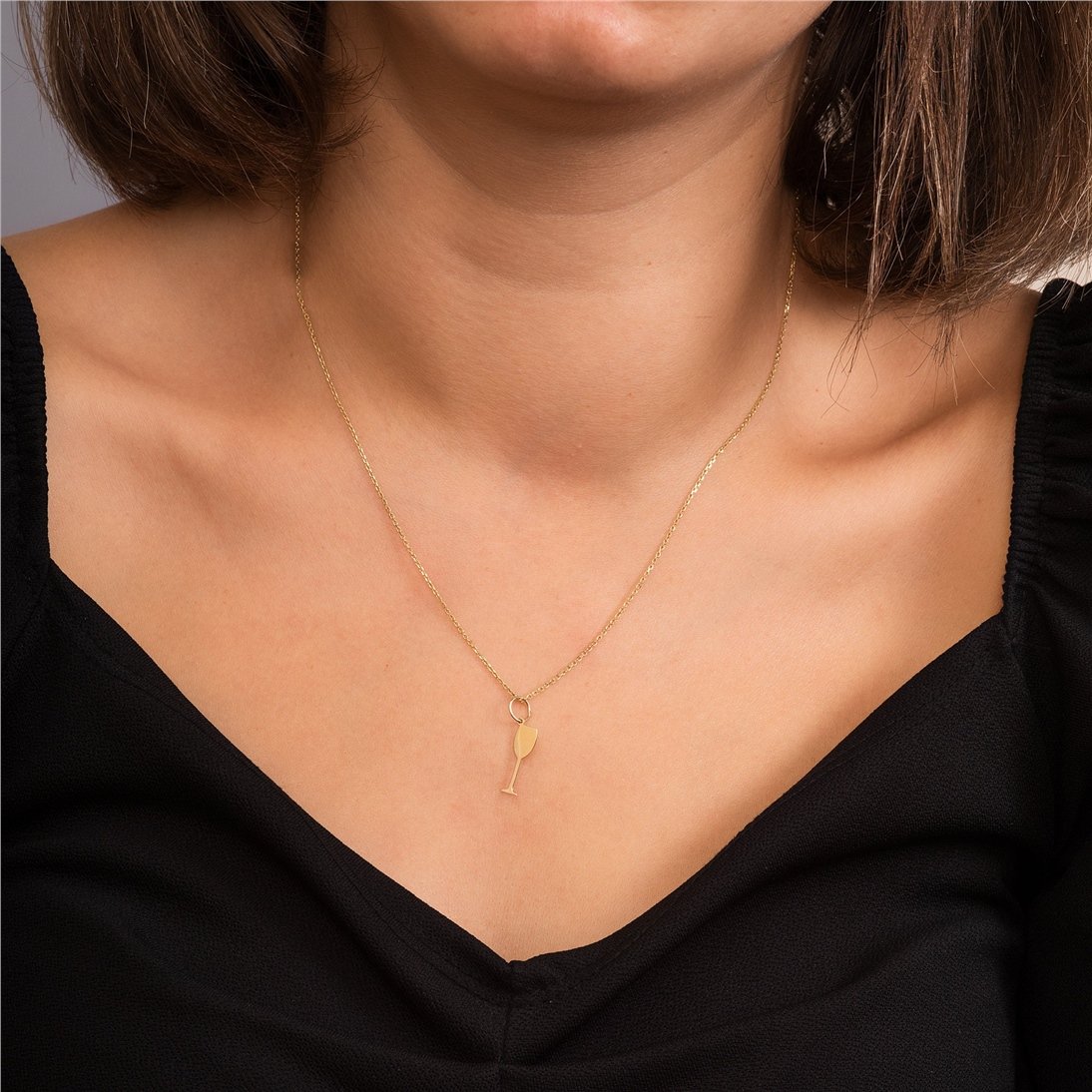 Goldstore-14k 18k Solid Gold Custom Wine Bottle & Wine Glass Necklace, Dainty Wine Lover Jewelry, Bride Weekend, Bachelorette Gift, Ladies Nightout