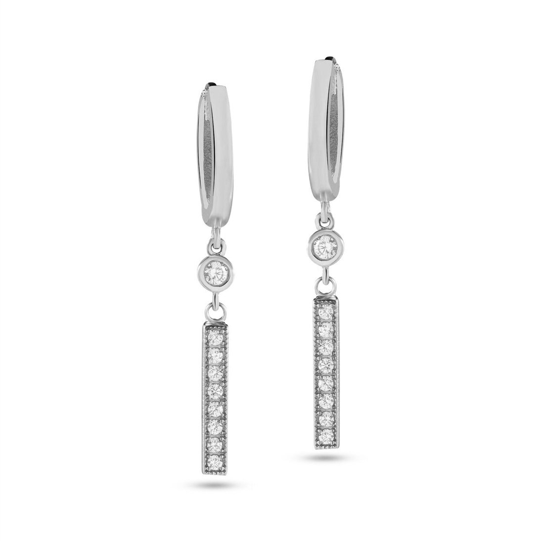 Goldstore-14K 18K Solid Gold Dangle Drop Bar Earring, Birthstone Dangle Drop Hoop Earring, Cz Pave Bar Dangling Earring Gift For Her Bridesmaid Gift