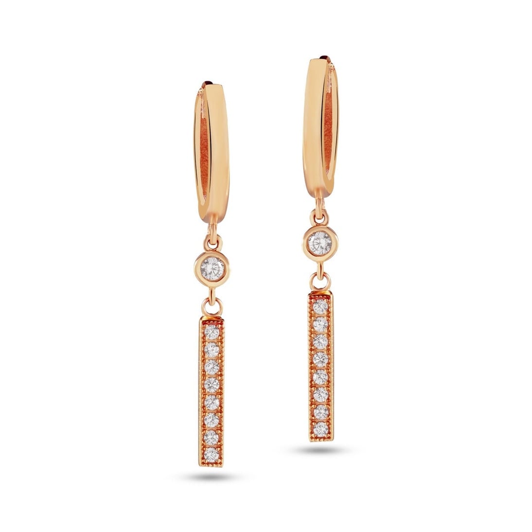 Goldstore-14K 18K Solid Gold Dangle Drop Bar Earring, Birthstone Dangle Drop Hoop Earring, Cz Pave Bar Dangling Earring Gift For Her Bridesmaid Gift