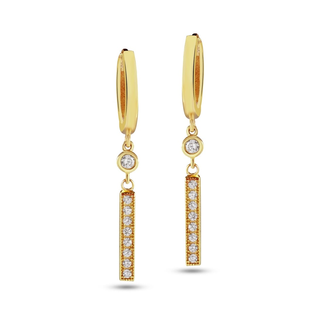 Goldstore-14K 18K Solid Gold Dangle Drop Bar Earring, Birthstone Dangle Drop Hoop Earring, Cz Pave Bar Dangling Earring Gift For Her Bridesmaid Gift