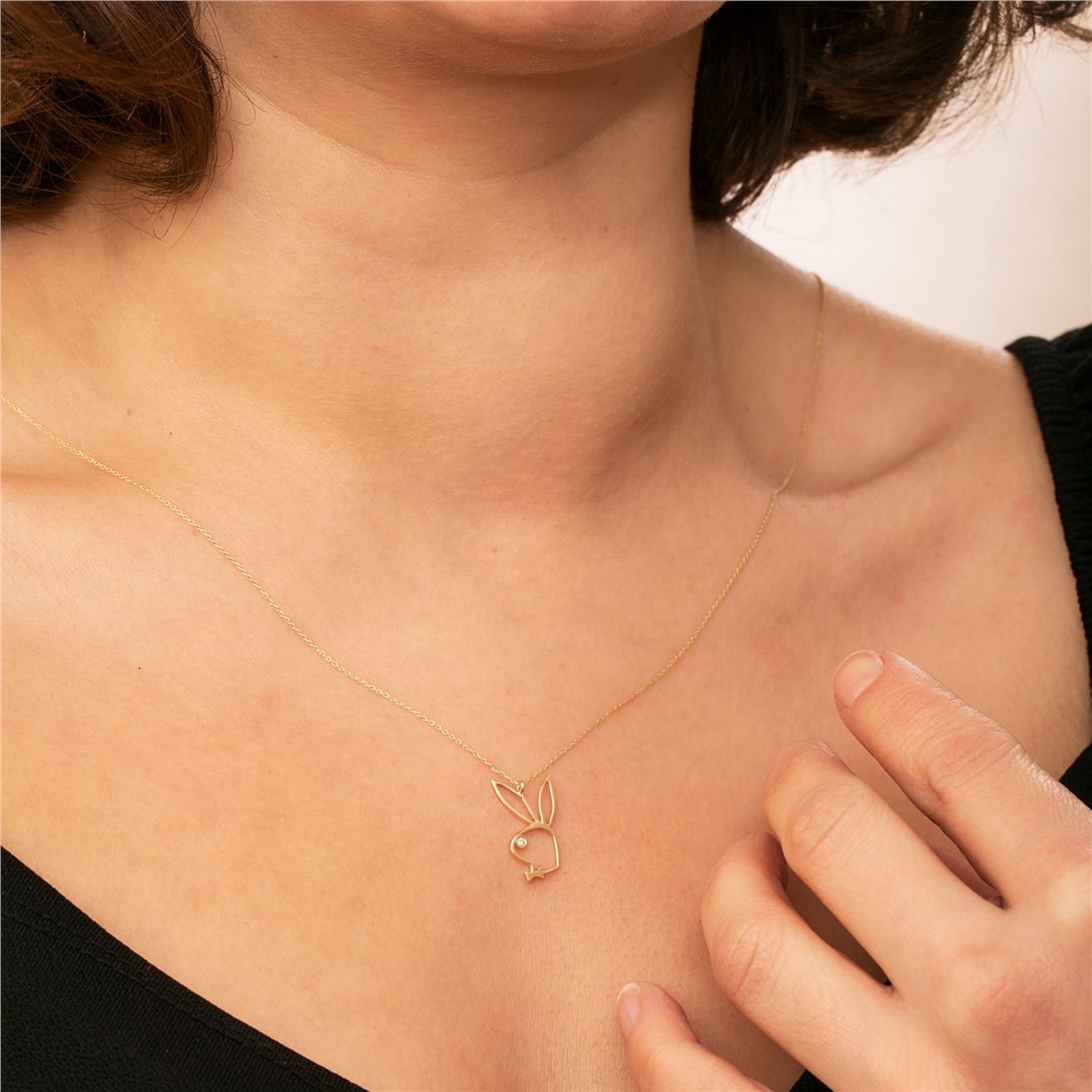 Goldstore-14k 18k Solid Gold Diamond Bowtie Rabbit Necklace, Genuine Diamond Rabbit Pendant, Tiny Bunny Rabbit Charm Choker Necklace, Valentines Gift