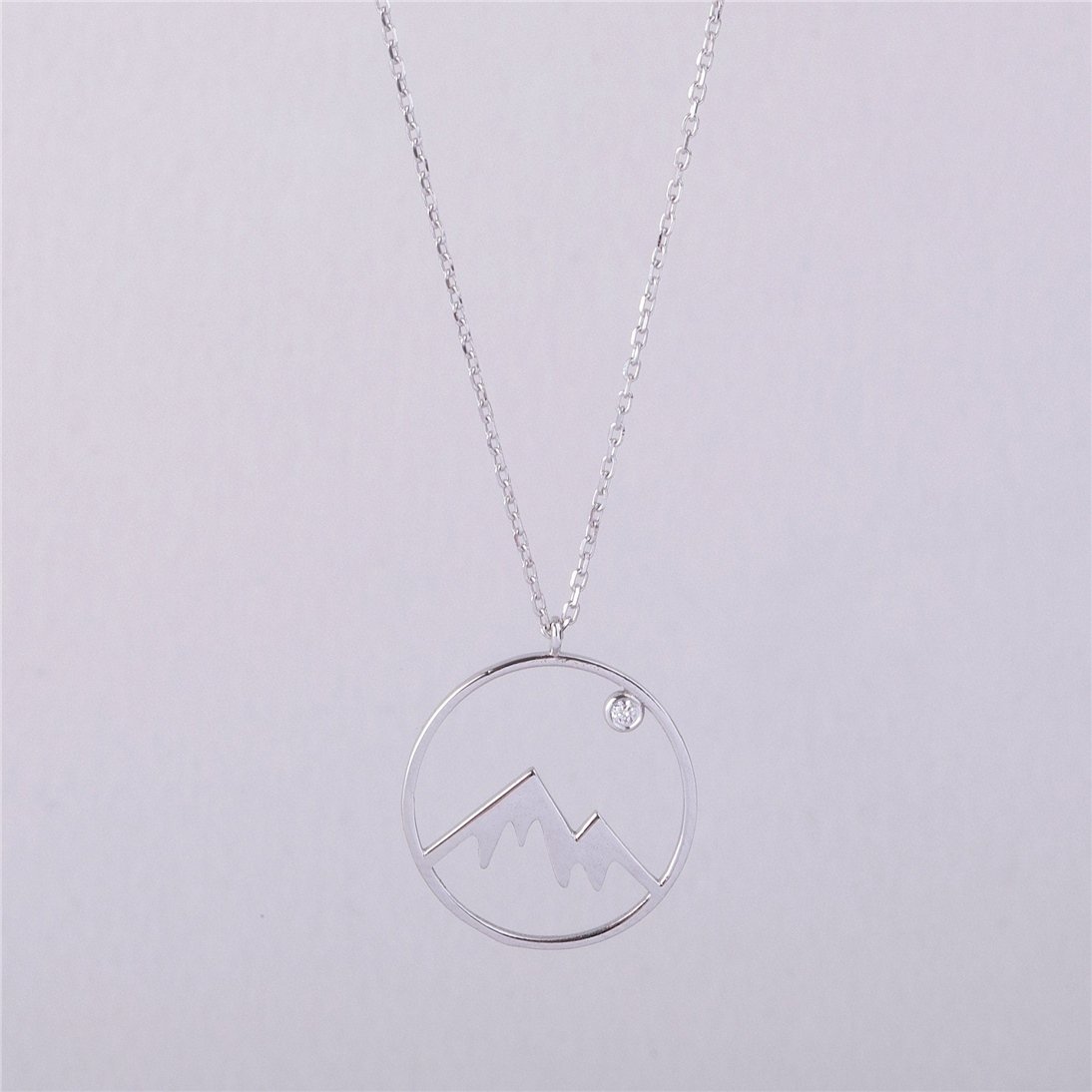 Goldstore-14k 18k Solid Gold Diamond Mountain Necklace, Delicate Mountain View Necklace, Nature Lover Necklace, Winter Jewelry, Gift For Her