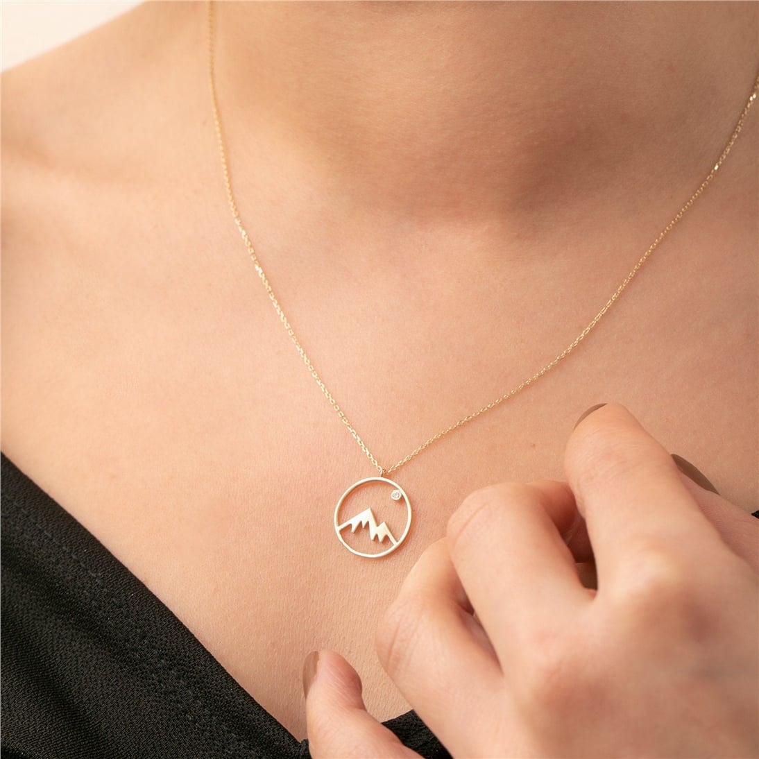 Goldstore-14k 18k Solid Gold Diamond Mountain Necklace, Delicate Mountain View Necklace, Nature Lover Necklace, Winter Jewelry, Gift For Her