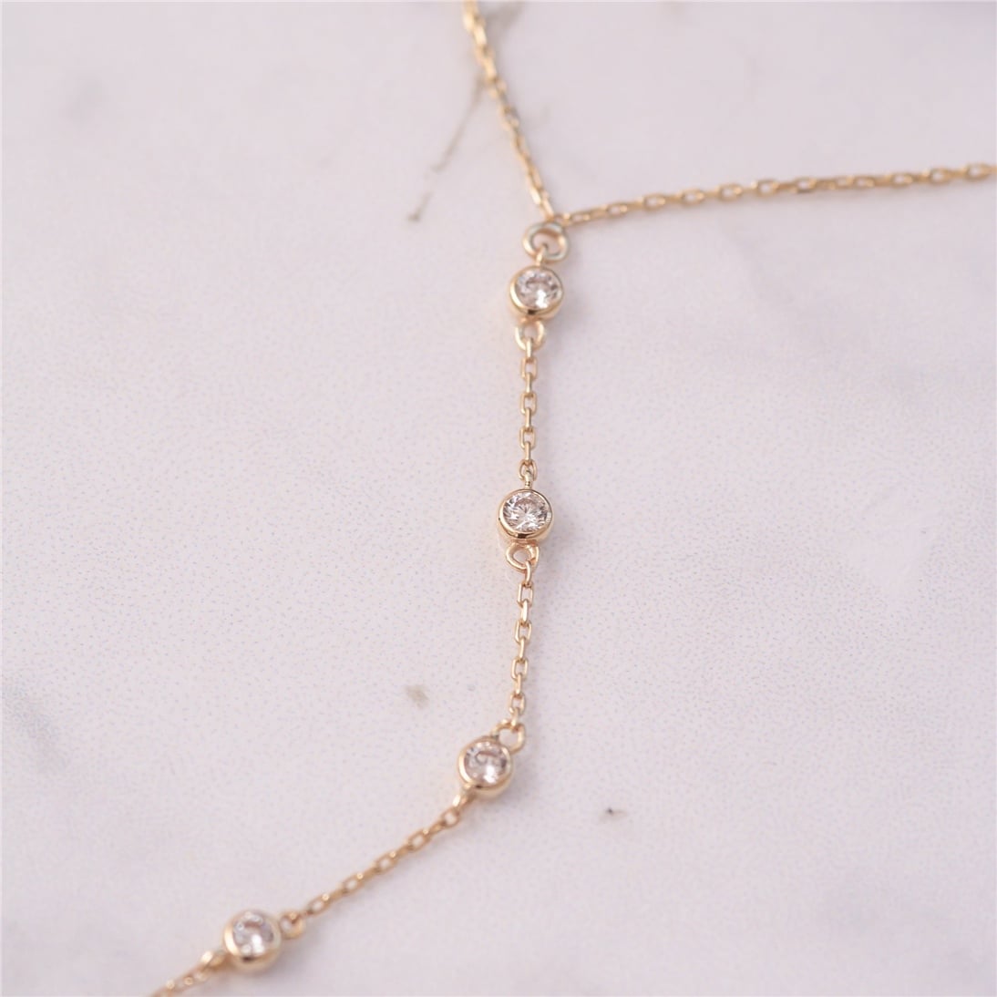 Goldstore-14K 18K Solid Gold Diamond or Cubic Zirconia Slave Bracelet, Solid Gold Chain Gold Ring Bracelet, Hand Ring Gold Handlet Bracelet