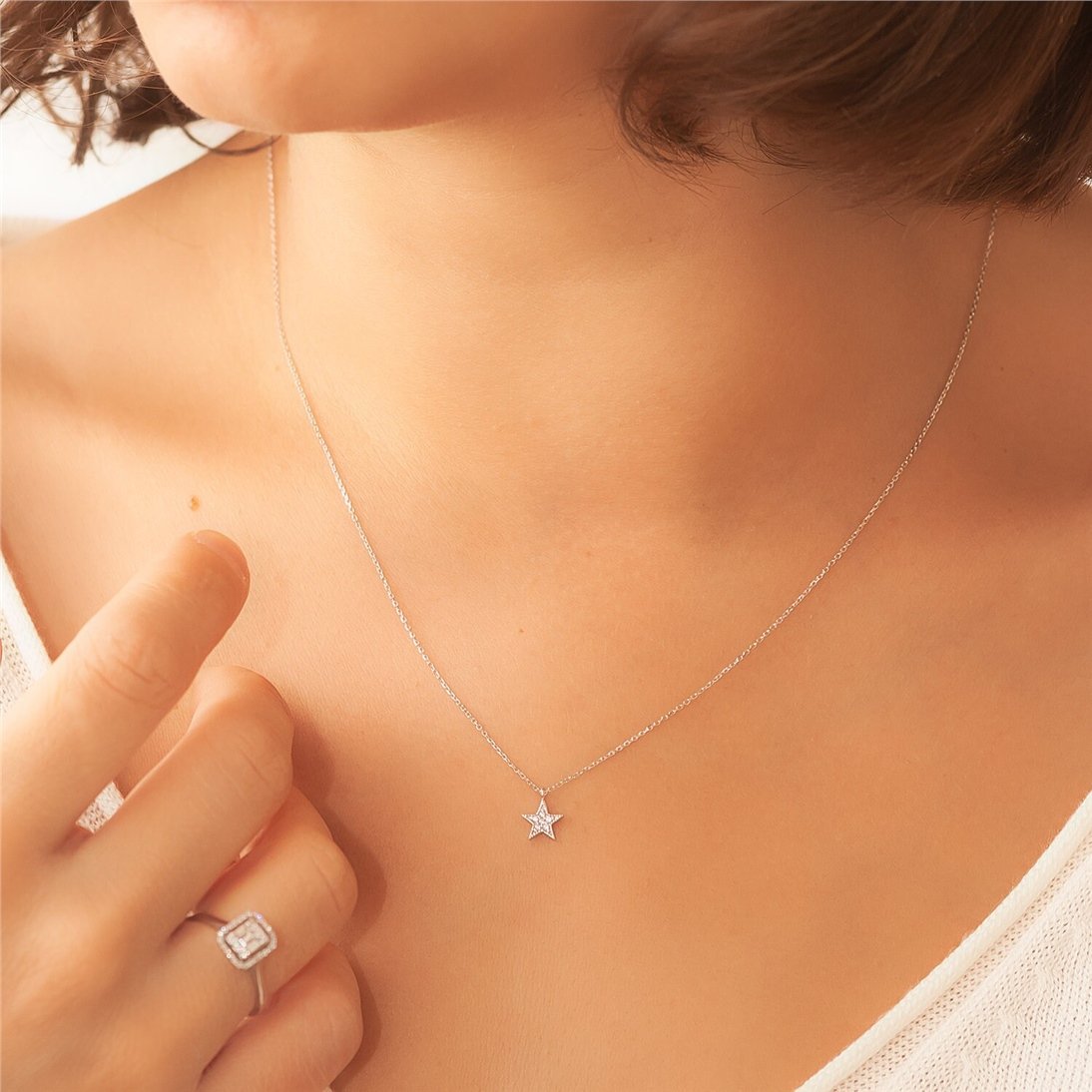 Goldstore-14k 18k Solid Gold Diamond Star Necklace, Gold Star Necklace, Genuine Diamond Necklace, Tiny Star Diamond Choker Necklace is gift for her