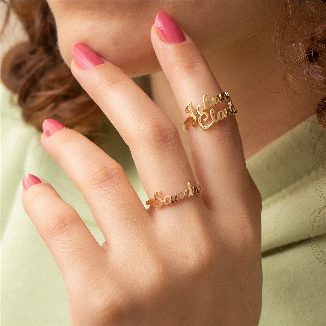 Goldstore-14K 18K Solid Gold Duo Name Ring, Custom One - Two or Three Names Ring, Single - Double - Triple Name Ring, Personalized Gift For Her