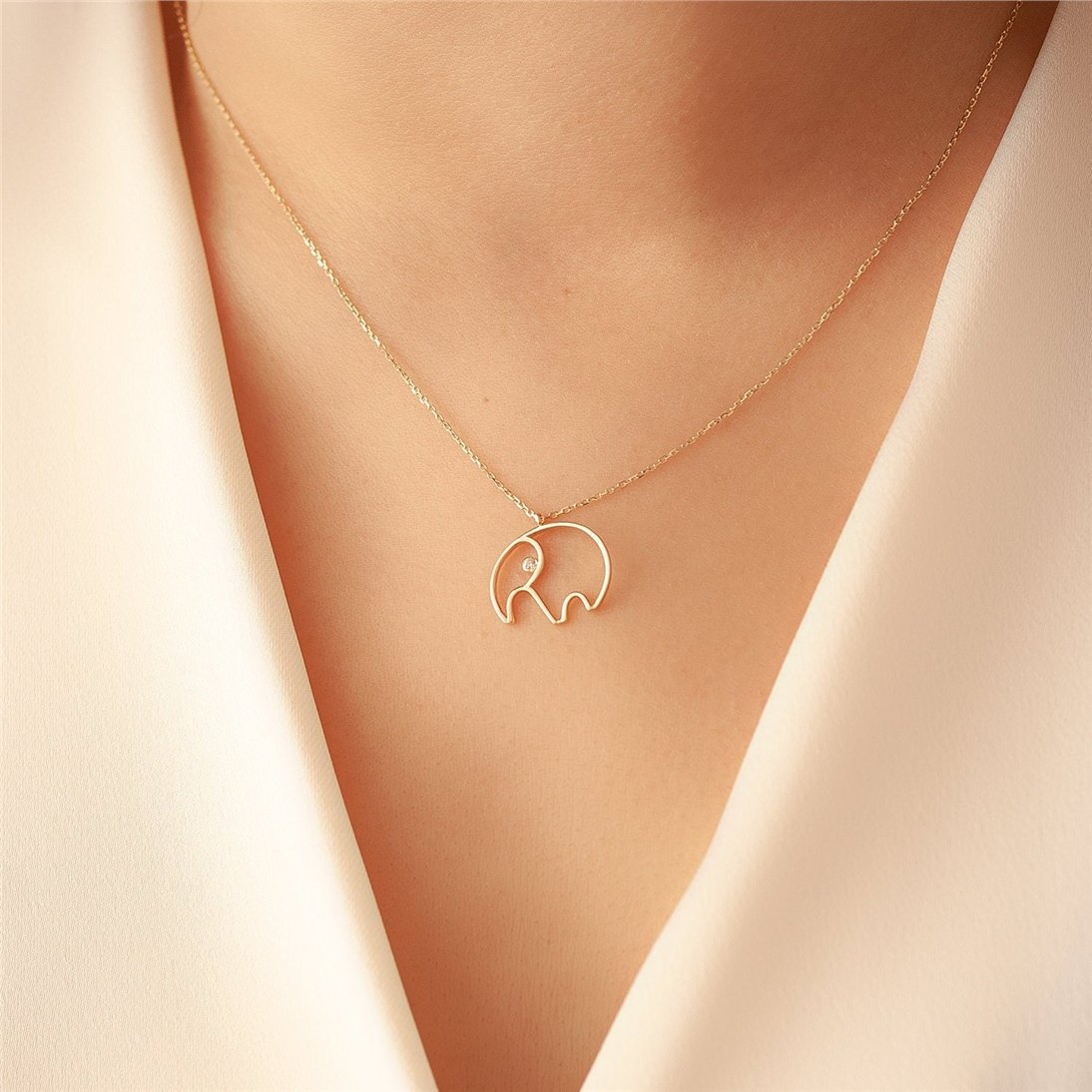 Goldstore-14k 18k Solid Gold Elephant Diamond Necklace, Diamond Elephant Pendant, Dainty Gold Animal Necklace. Diamond Necklace a great Gift For Her