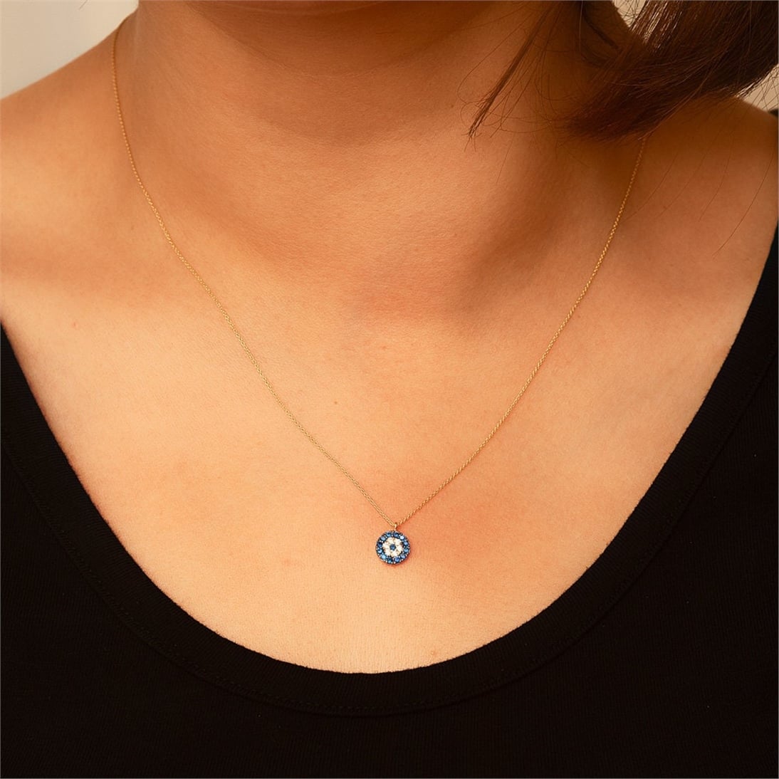 Goldstore-14k 18k Solid Gold Evil Eye Necklace, Cz Evil Eye Dainty Gold Pendant Necklace, Evil Eye Protection Charm Necklace is Gift for Mom Gift Her