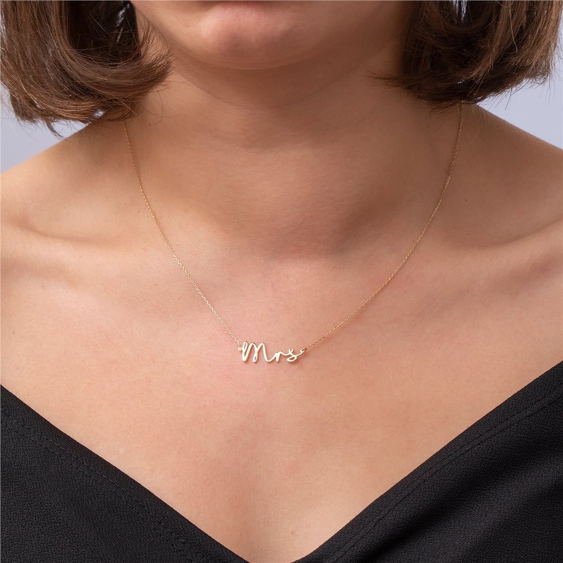 Goldstore-14k 18k Solid Gold Future Mrs Necklace, Just Married Minimalist Choker Necklace, Dainty Mrs Name Necklace Gift for Her, Bridal Shower Gift