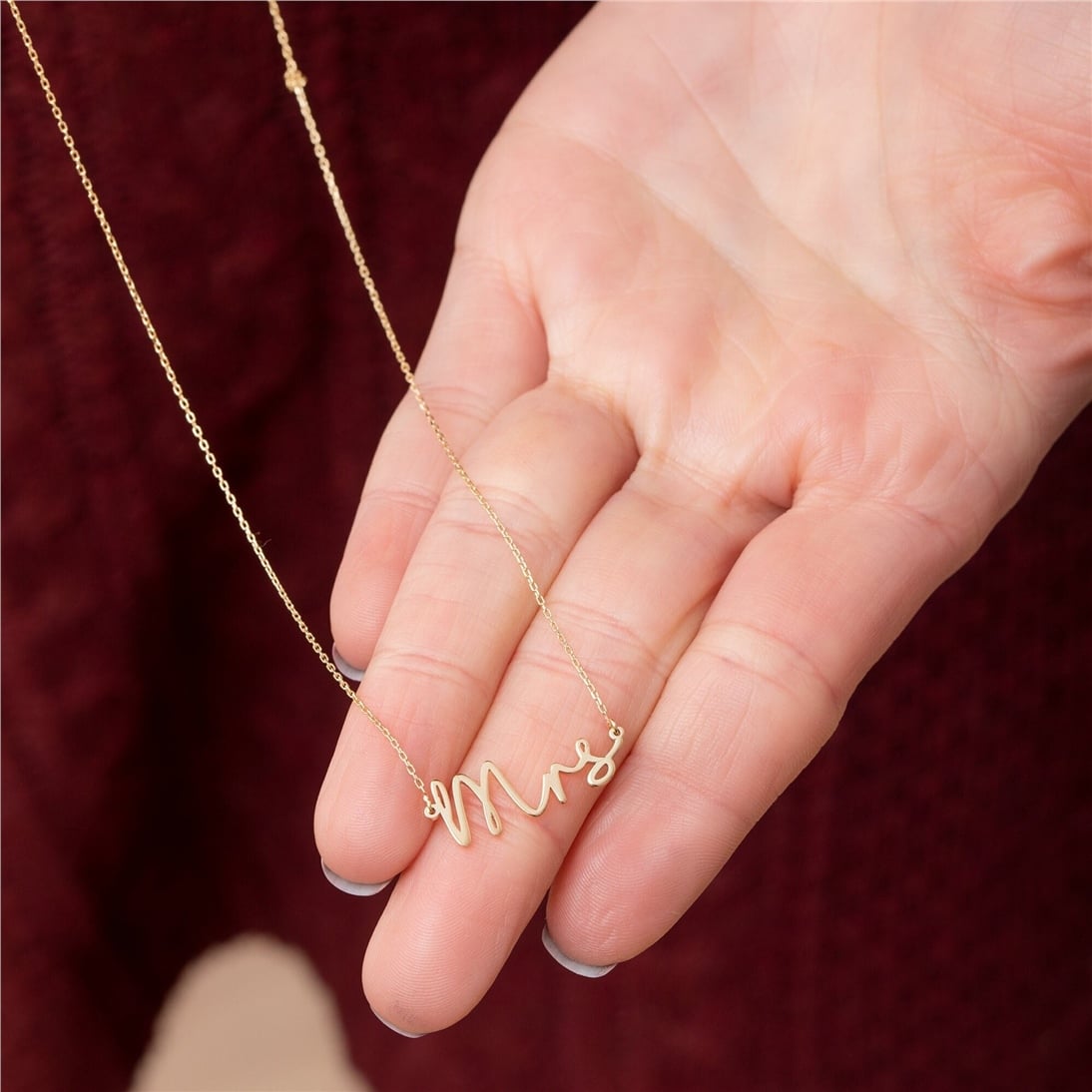 Goldstore-14k 18k Solid Gold Future Mrs Necklace, Just Married Minimalist Choker Necklace, Dainty Mrs Name Necklace Gift for Her, Bridal Shower Gift