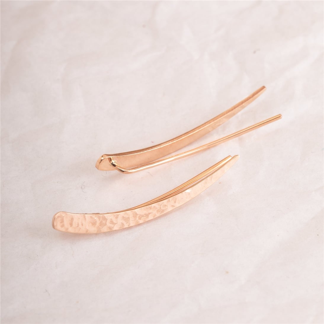 Goldstore-14K 18k Solid Gold Hammered Climber Earring, Arch Climber Earring, Hammered Long Ear Climber, Elegant Ear Sweep, Ear Climbers gift for Her