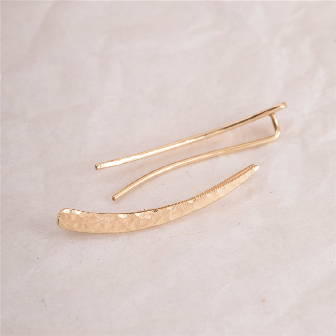 Goldstore-14K 18k Solid Gold Hammered Climber Earring, Arch Climber Earring, Hammered Long Ear Climber, Elegant Ear Sweep, Ear Climbers gift for Her