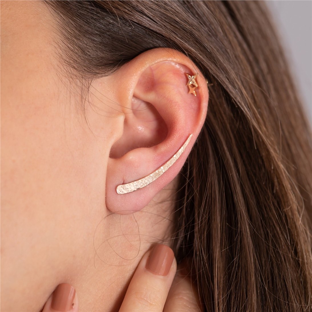 Goldstore-14K 18k Solid Gold Hammered Climber Earring, Arch Climber Earring, Hammered Long Ear Climber, Elegant Ear Sweep, Ear Climbers gift for Her