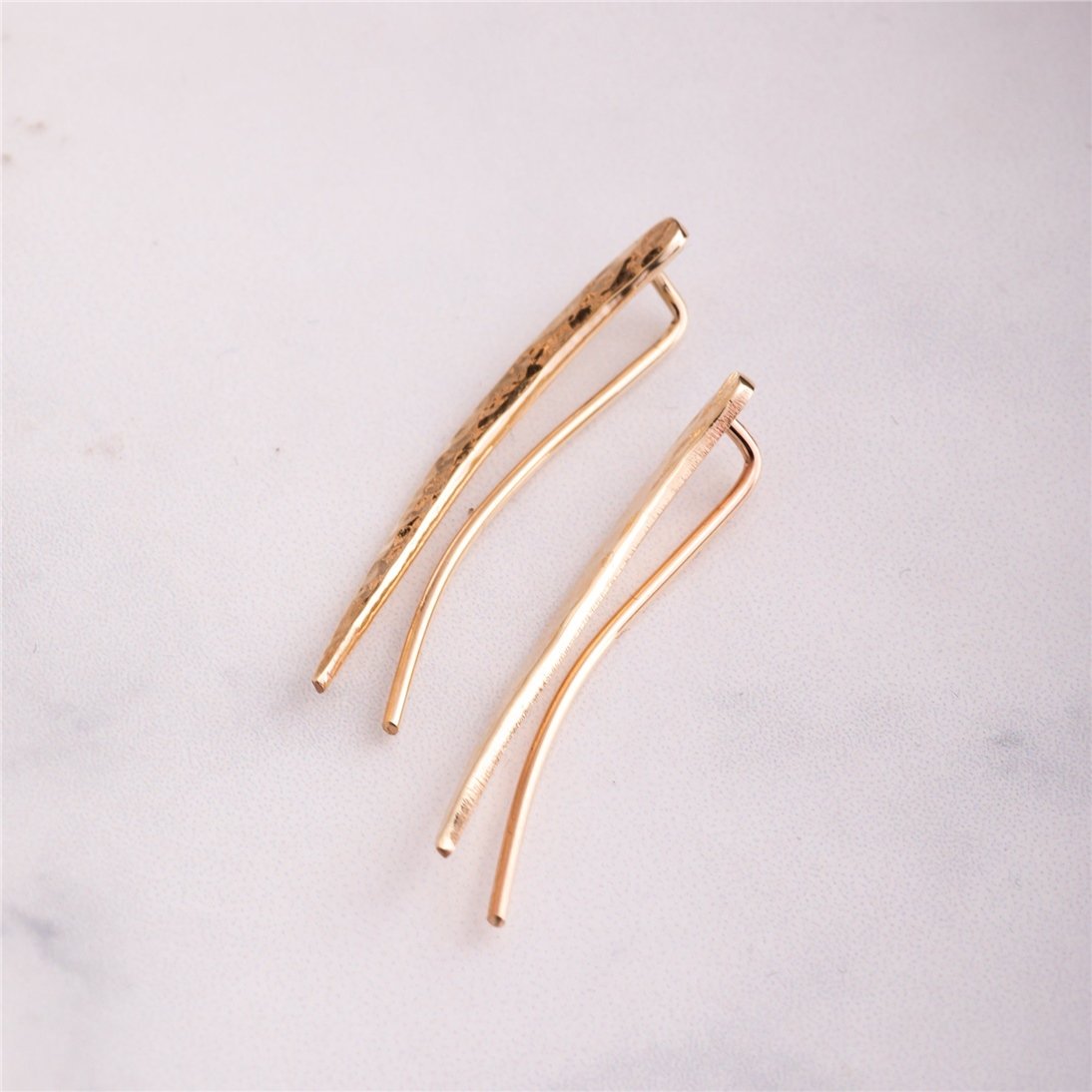 Goldstore-14K 18k Solid Gold Hammered Climber Earring, Arch Climber Earring, Hammered Long Ear Climber, Elegant Ear Sweep, Ear Climbers gift for Her