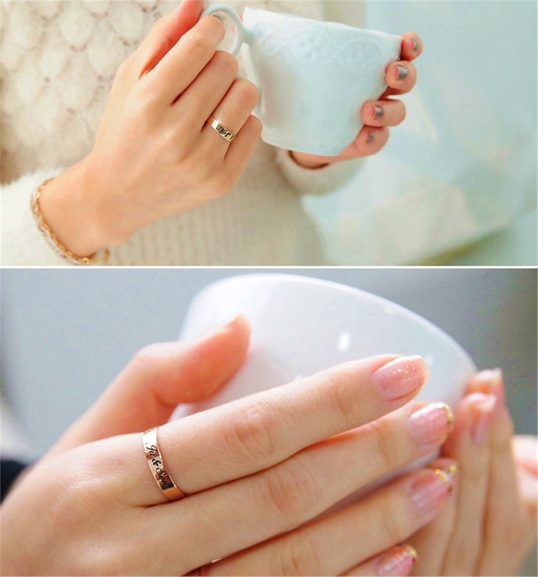 Goldstore-14k 18k Solid Gold Handwriting Ring, Engrave Name Coordinate Gold 3 mm Band Ring, Actual Handwriting Wedding Band, Custom Roman Numeral Band