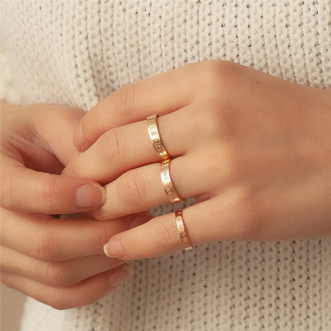 Goldstore-14k 18k Solid Gold Handwriting Ring, Engrave Name Coordinate Gold 3 mm Band Ring, Actual Handwriting Wedding Band, Custom Roman Numeral Band