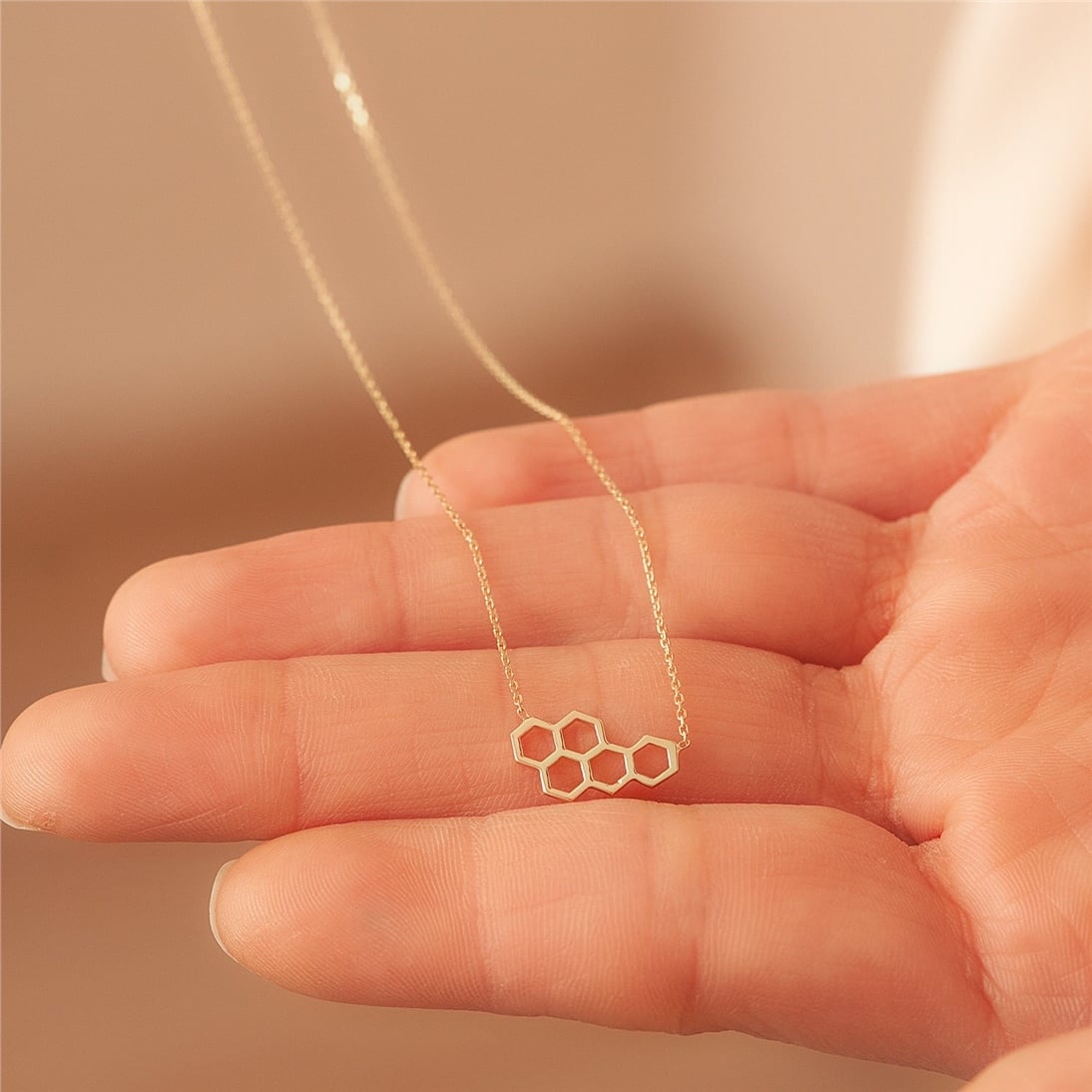 Goldstore-14K 18K Solid Gold Honeycomb Necklace, Honeycomb Hexagon Necklace, Delicate Gold Beehive Necklace, Minimalist Necklace Great Gift for Her.