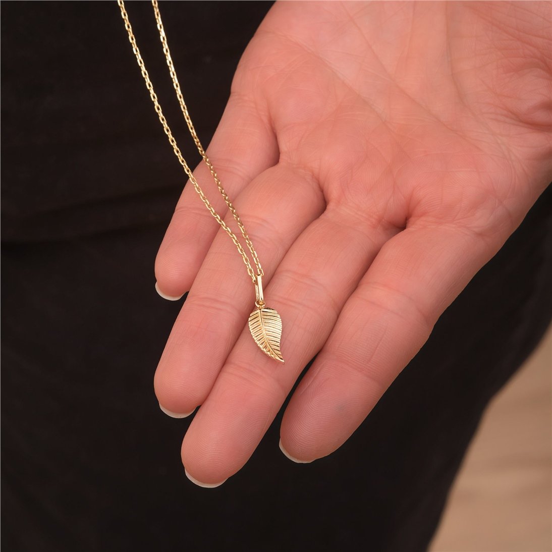 Goldstore-14k 18K Solid Gold Leaf Pendant, Real Solid Gold Leaf Necklace, Yellow Rose or White Gold Leaf Pendant Necklace is Great Gift For Mother