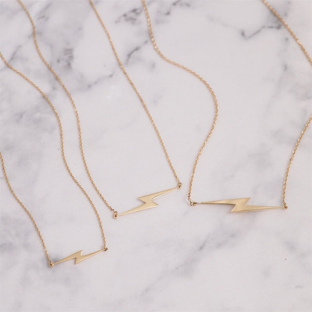 Goldstore-14k 18k Solid Gold Lightning Bolt Necklace, Gold Choker Dainty Sideways Lightning Necklace, Lightning Bolt Charm Necklace Great Gift For Her